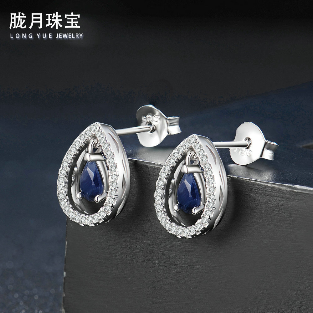 S925純銀鑲嵌天然黑藍(lán)寶石耳釘 跨境貨源，工廠直供的珠寶批發(fā)新機(jī)遇